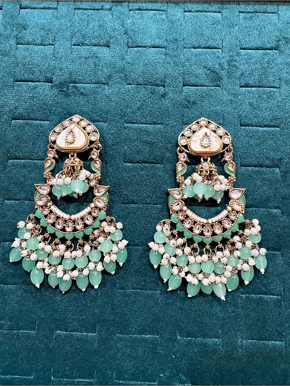 Statement Green & Gold Drop Earrings Like New